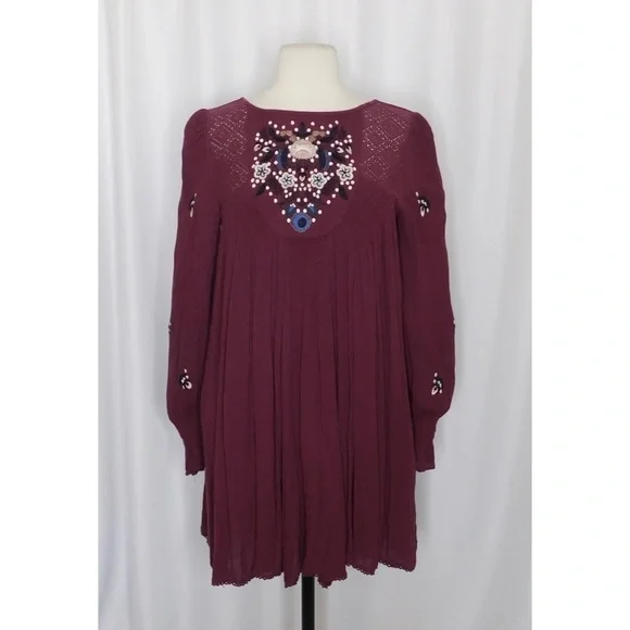 Free People Burgundy Embroidered Dress - Picture 2 of 15